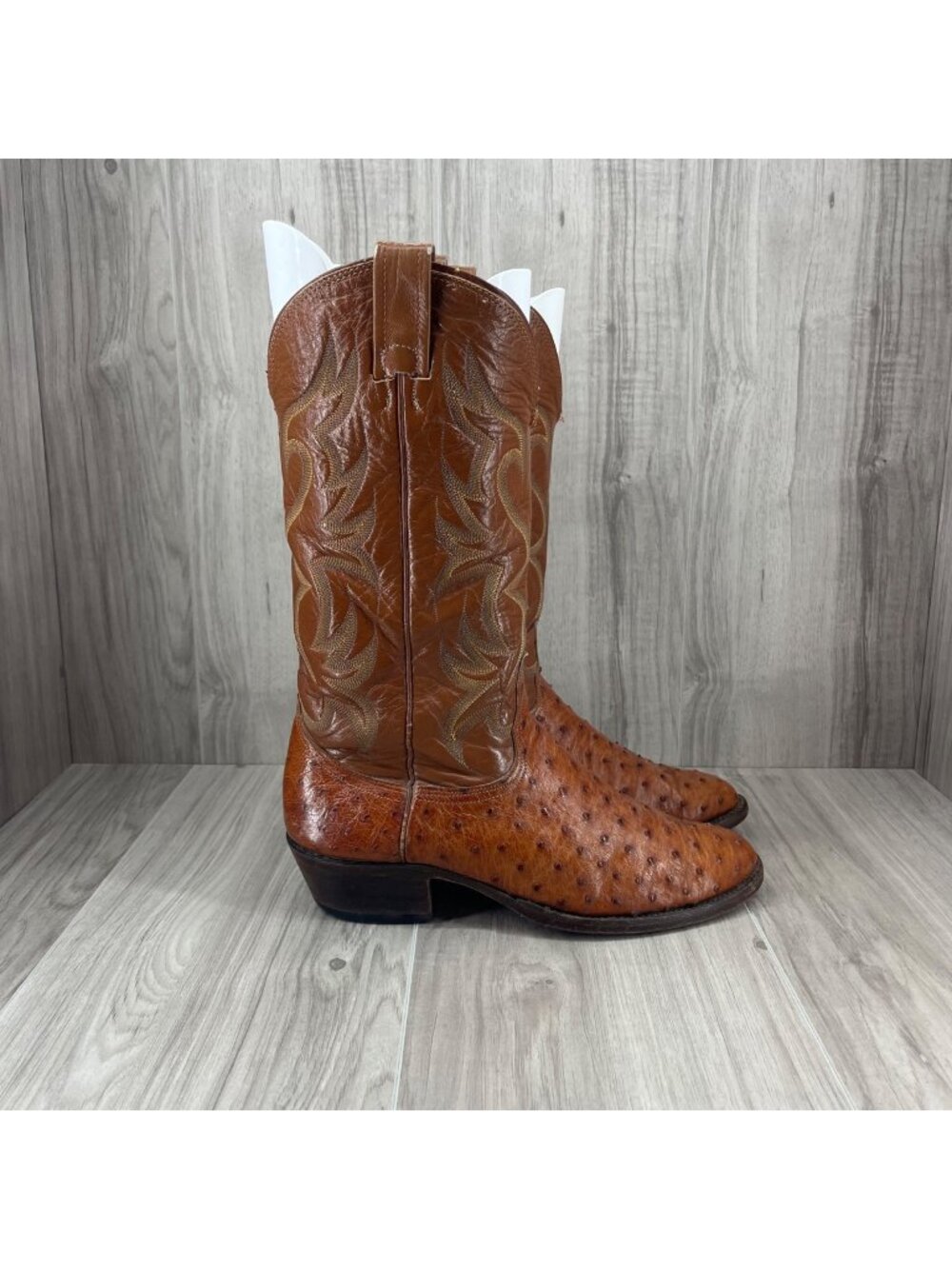 Nacona Cowboy Boots Mens 8.5D Brown Ostrich Pull On Western Rodeo